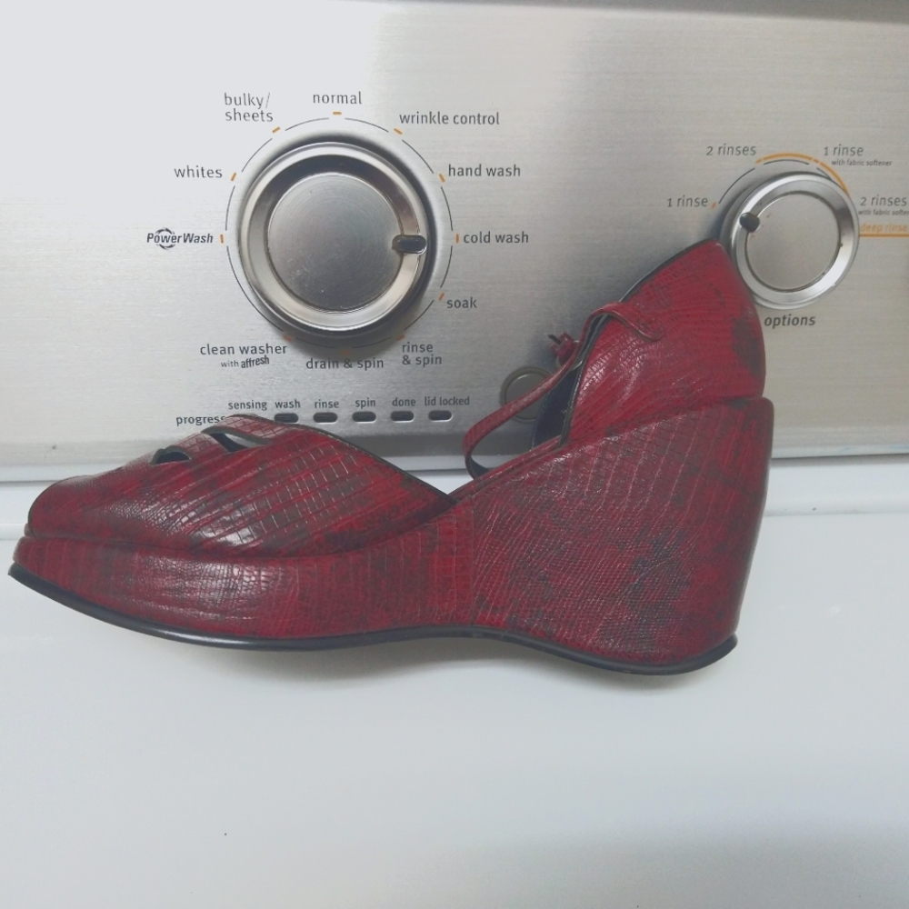 Vintage peep toe red platforms.